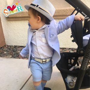 Size 18M Mayoral Baby Blue Blazer with Pocket Sq